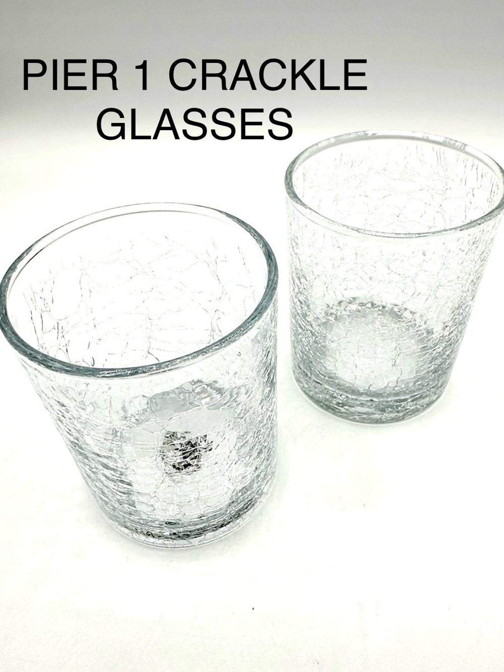 2 Pier1 Imports Crackle Flat Tumbler Double High Ball Glasses, clear